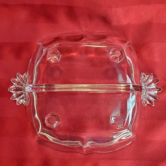 UV Reactive Vtg Fostoria Baroque Clear Glass Divided Handled Serving Bowl Dish - Picture 8 of 9